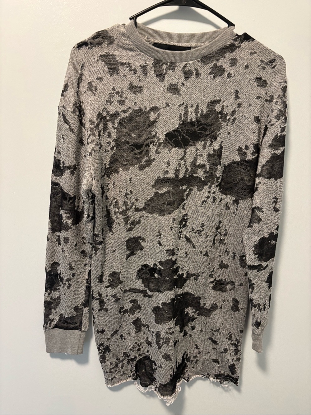 Kendall & Kylie Gray Distressed Knit Pullover with Black Accents